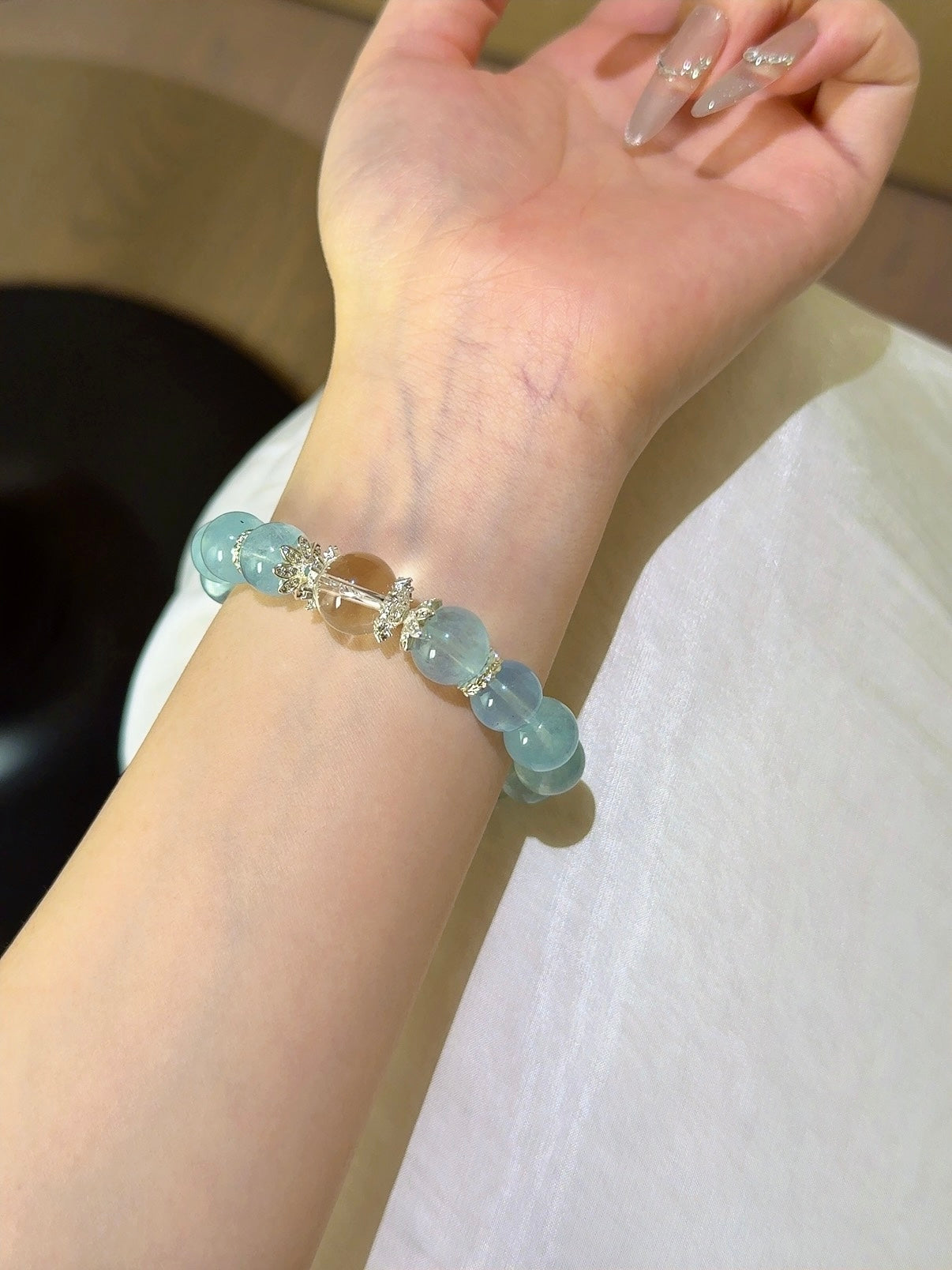 ▫️▪️ Aquamarine white crystal bracelet